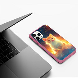 Чехол iPhone 11 Pro матовый Котик и космические созвездия, цвет: 3D-малиновый — фото 2