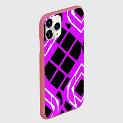 Чехол iPhone 11 Pro матовый Чёрные квадраты и белые полосы на фиолетовом фоне, цвет: 3D-малиновый — фото 2