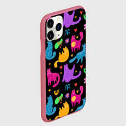 Чехол iPhone 11 Pro матовый Паттерн разноцветных котиков, цвет: 3D-малиновый — фото 2