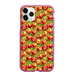 Чехол iPhone 11 Pro матовый Румяные яблоки паттерн, цвет: 3D-малиновый