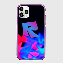 Чехол iPhone 11 Pro матовый Roblox neon flame, цвет: 3D-фиолетовый