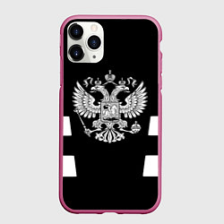 Чехол iPhone 11 Pro матовый Герб РФ полосы, цвет: 3D-малиновый