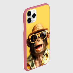 Чехол iPhone 11 Pro матовый Обезьяна в шляпе, цвет: 3D-малиновый — фото 2