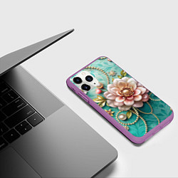 Чехол iPhone 11 Pro матовый Объемные цветы и жемчуг, цвет: 3D-фиолетовый — фото 2