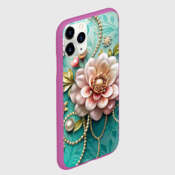 Чехол iPhone 11 Pro матовый Объемные цветы и жемчуг, цвет: 3D-фиолетовый — фото 2