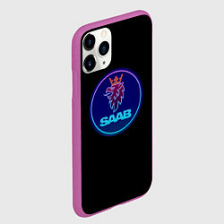 Чехол iPhone 11 Pro матовый Saab logo neon, цвет: 3D-фиолетовый — фото 2