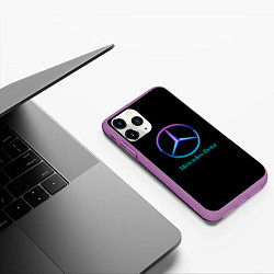 Чехол iPhone 11 Pro матовый Mercedes neon logo, цвет: 3D-фиолетовый — фото 2