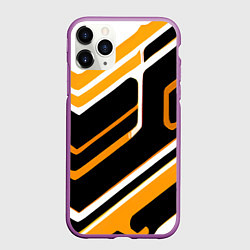 Чехол iPhone 11 Pro матовый Чёрно-жёлтые полосы на белом фоне, цвет: 3D-фиолетовый