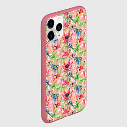 Чехол iPhone 11 Pro матовый Лазоревки и маки на розовом, цвет: 3D-малиновый — фото 2