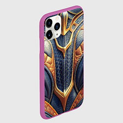 Чехол iPhone 11 Pro матовый Темная кожаная броня с желтой оплеткой, цвет: 3D-фиолетовый — фото 2