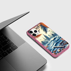 Чехол iPhone 11 Pro матовый Коллаж с видом Нью-Йорка - нейросеть, цвет: 3D-малиновый — фото 2