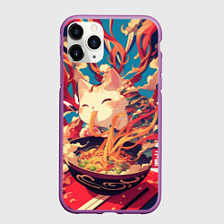 Чехол iPhone 11 Pro матовый Cat and ramen, цвет: 3D-фиолетовый