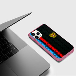 Чехол iPhone 11 Pro матовый Россия спорт герб, цвет: 3D-малиновый — фото 2
