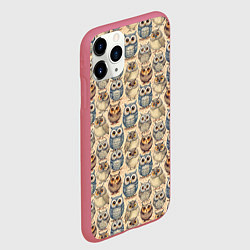 Чехол iPhone 11 Pro матовый Совы птицы паттерн, цвет: 3D-малиновый — фото 2