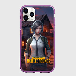 Чехол iPhone 11 Pro матовый PUBG девушка в игре, цвет: 3D-фиолетовый
