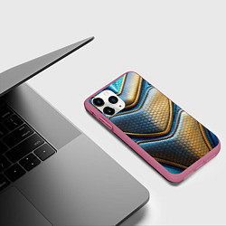 Чехол iPhone 11 Pro матовый Объемный футуристический текстурный костюм из кожи, цвет: 3D-малиновый — фото 2