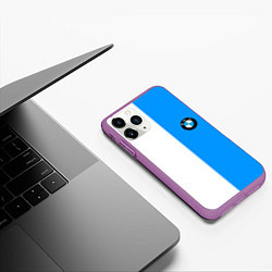 Чехол iPhone 11 Pro матовый BMW sport blue white, цвет: 3D-фиолетовый — фото 2