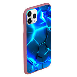 Чехол iPhone 11 Pro матовый Неоновые холодные голубые плиты в разломе, цвет: 3D-малиновый — фото 2