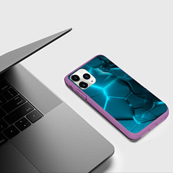 Чехол iPhone 11 Pro матовый Неоновые холодные голубые плиты в разломе, цвет: 3D-фиолетовый — фото 2