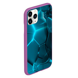 Чехол iPhone 11 Pro матовый Неоновые холодные голубые плиты в разломе, цвет: 3D-фиолетовый — фото 2