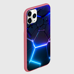 Чехол iPhone 11 Pro матовый Микс из разломленных плит и неоновое свечения, цвет: 3D-малиновый — фото 2