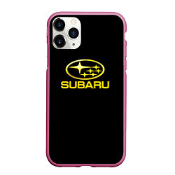 Чехол iPhone 11 Pro матовый Subaru logo yellow, цвет: 3D-малиновый