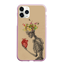 Чехол iPhone 11 Pro матовый Bone and heart, цвет: 3D-розовый