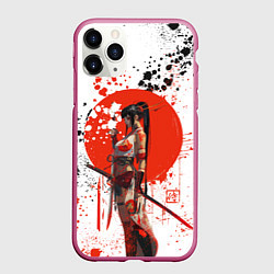 Чехол iPhone 11 Pro матовый Женщина самурай, цвет: 3D-малиновый