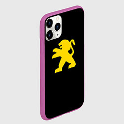 Чехол iPhone 11 Pro матовый Peugeot logo yellow, цвет: 3D-фиолетовый — фото 2