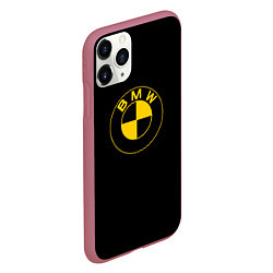 Чехол iPhone 11 Pro матовый BMW logo yellow, цвет: 3D-малиновый — фото 2