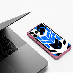 Чехол iPhone 11 Pro матовый Blue and black stripes on a white background, цвет: 3D-малиновый — фото 2