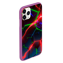 Чехол iPhone 11 Pro матовый Неоновые яркие зеленые плиты с красным светом, цвет: 3D-фиолетовый — фото 2