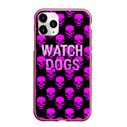 Чехол iPhone 11 Pro матовый Watch dogs neon skull, цвет: 3D-малиновый