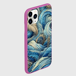 Чехол iPhone 11 Pro матовый Паттерн из перьев и джинсы - нейросеть, цвет: 3D-фиолетовый — фото 2
