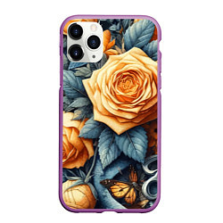 Чехол iPhone 11 Pro матовый Композиция из всякой всячины с розой - нейросеть, цвет: 3D-фиолетовый