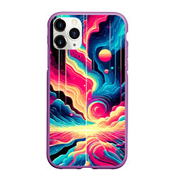 Чехол iPhone 11 Pro матовый Neon space fantasy - ai art, цвет: 3D-фиолетовый