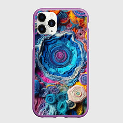 Чехол iPhone 11 Pro матовый Вязаные цветы - пэчворк, цвет: 3D-фиолетовый