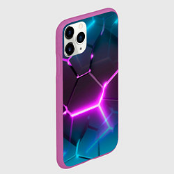 Чехол iPhone 11 Pro матовый Голубые и розовые неоновые плиты в разломе, цвет: 3D-фиолетовый — фото 2
