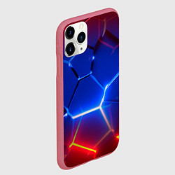 Чехол iPhone 11 Pro матовый Красные и синие неоновые плиты в разломе, цвет: 3D-малиновый — фото 2