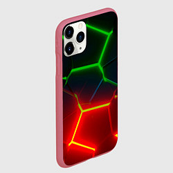 Чехол iPhone 11 Pro матовый Зеленые и красные неоновые плиты в разломе, цвет: 3D-малиновый — фото 2