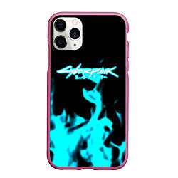 Чехол iPhone 11 Pro матовый Cyberpunk neon flame, цвет: 3D-малиновый