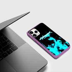 Чехол iPhone 11 Pro матовый Cyberpunk neon flame, цвет: 3D-фиолетовый — фото 2