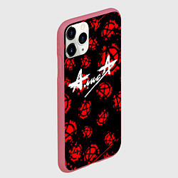 Чехол iPhone 11 Pro матовый Алиса рок паттерн анархия, цвет: 3D-малиновый — фото 2