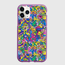 Чехол iPhone 11 Pro матовый Рожицы разноцветные, цвет: 3D-фиолетовый