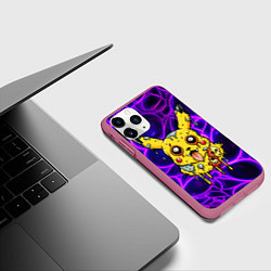 Чехол iPhone 11 Pro матовый Растекшийся Пикачу зомби на неоне, цвет: 3D-малиновый — фото 2