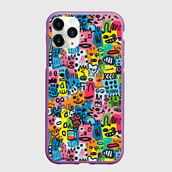 Чехол iPhone 11 Pro матовый Весёлые лица абстрактные, цвет: 3D-фиолетовый