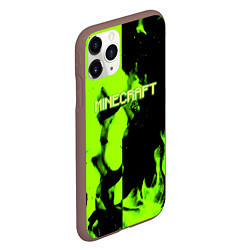 Чехол iPhone 11 Pro матовый Minecraft green logo fire, цвет: 3D-коричневый — фото 2