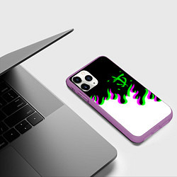 Чехол iPhone 11 Pro матовый Doom logo fire demon, цвет: 3D-фиолетовый — фото 2