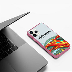 Чехол iPhone 11 Pro матовый Cyberpunk steel csgo, цвет: 3D-малиновый — фото 2