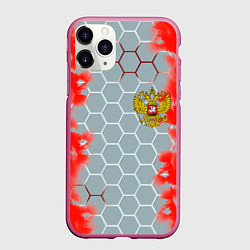 Чехол iPhone 11 Pro матовый Россия абстрактные соты, цвет: 3D-малиновый